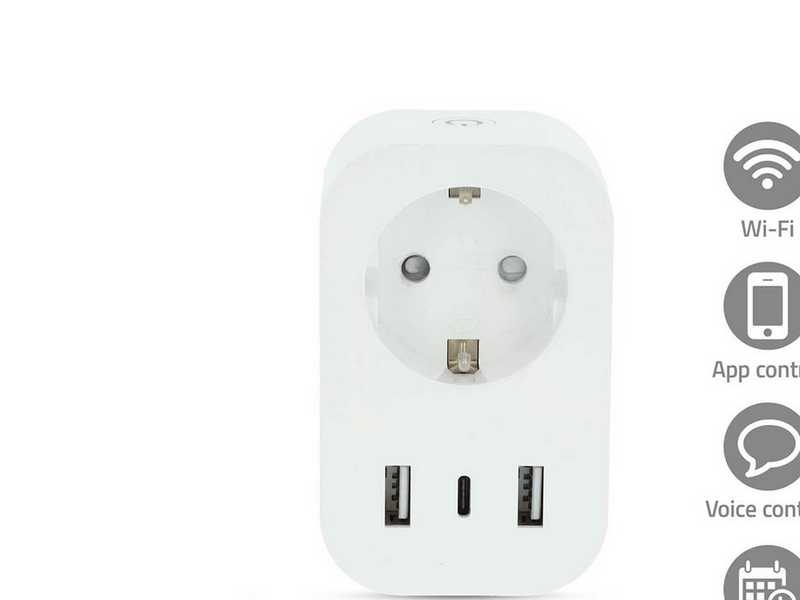 Nedis SmartLife Smart Plug Wi-Fi Strommesser 3680 W Typ F (CEE 7/7) / 1x USB-C / 2x USB Weiß