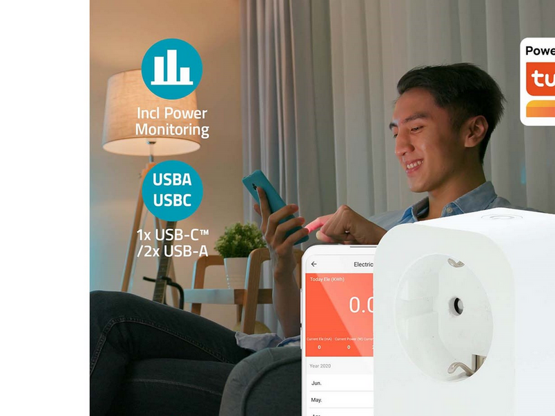Nedis SmartLife Smart Plug Wi-Fi Strommesser 3680 W Typ F (CEE 7/7) / 1x USB-C / 2x USB Weiß