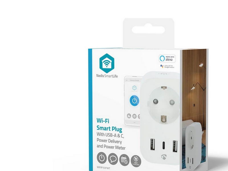 Nedis SmartLife Smart Plug Wi-Fi Strommesser 3680 W Typ F (CEE 7/7) / 1x USB-C / 2x USB Weiß