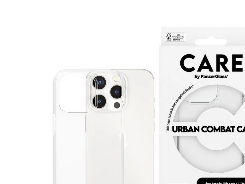 CARE by PanzerGlass Flagship Case Transparent Urban Combat w. Clear Frame iPhone 15 Pro