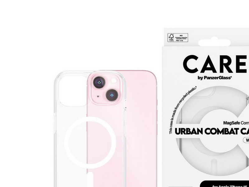 CARE by PanzerGlass Flagship Case Transparent Urban Combat w. White MagSafe iPhone 15