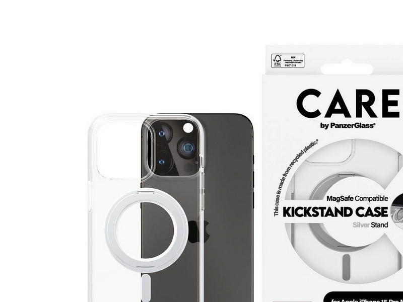 CARE by PanzerGlass Feature Case Transparent w. Silver Kickstand & MagSafe iPhone 15 Plus