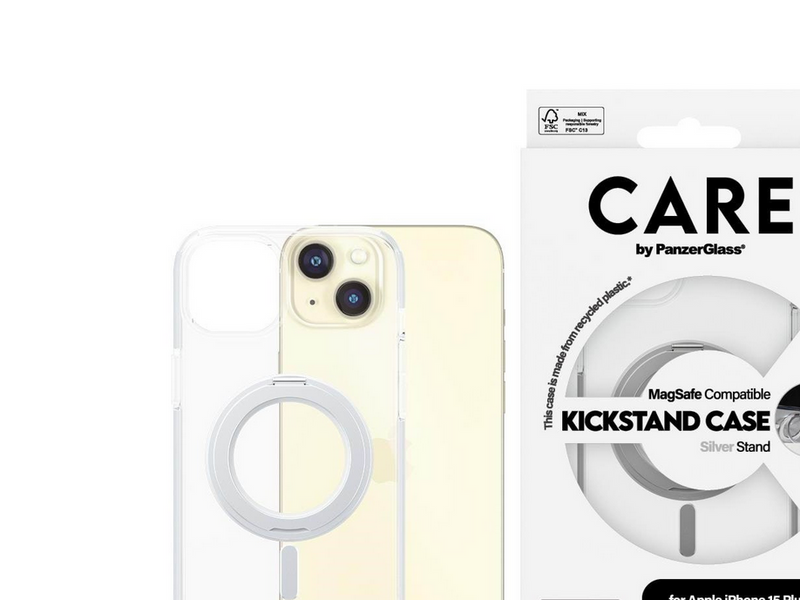 CARE by PanzerGlass Feature Case Transparent w. Silver Kickstand & MagSafe iPhone 15 Pro Max