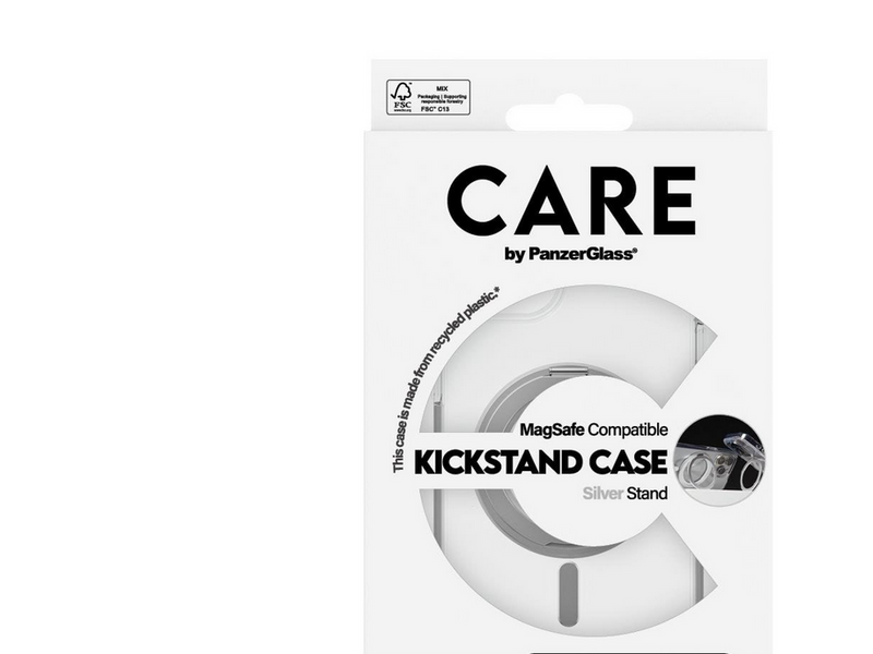 CARE by PanzerGlass Feature Case Transparent w. Silver Kickstand & MagSafe iPhone 15 Pro Max