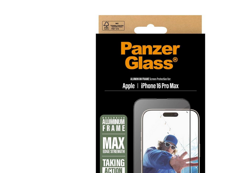 PanzerGlass Screen Protector Aluminum Frame iPhone 16 Pro Max| Ultra-Wide Fit