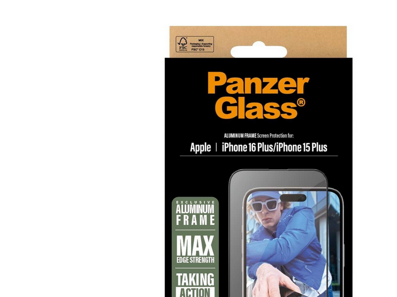 PanzerGlass Screen Protector Aluminum Frame iPhone 16 Plus | Ultra-Wide Fit
