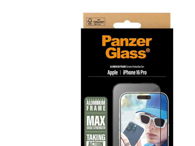 PanzerGlass Screen Protector Aluminum Frame iPhone 16 Pro | Ultra-Wide Fit