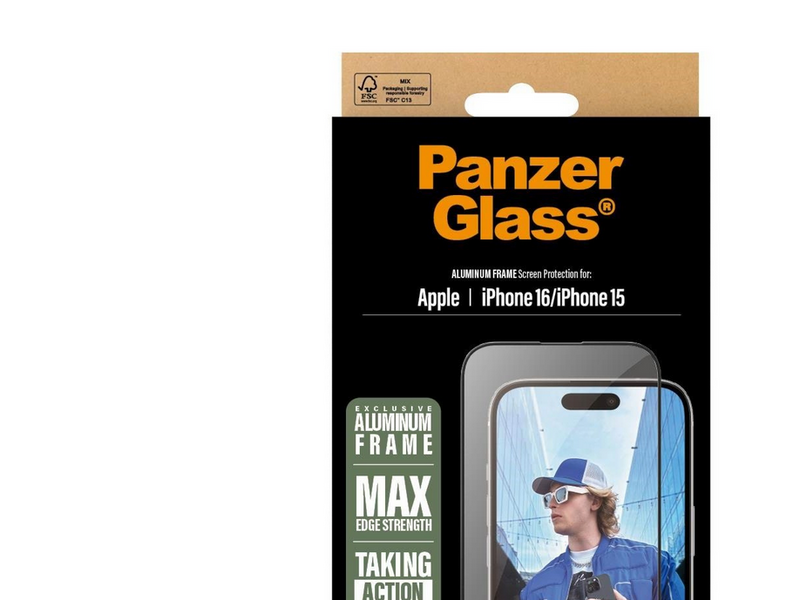 PanzerGlass Screen Protector Aluminum Frame iPhone 16 | Ultra-Wide Fit