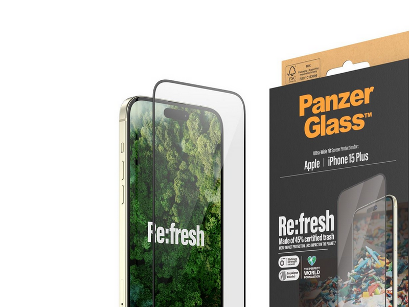 PanzerGlass Re:fresh Screen Protector iPhone 15 Plus | Ultra-Wide Fit w. EasyAligner