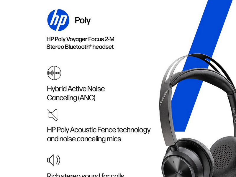 HP Poly Voyager Focus 2 Microsoft Teams Certified USB-C-C Headset +USB-C/A Adapter