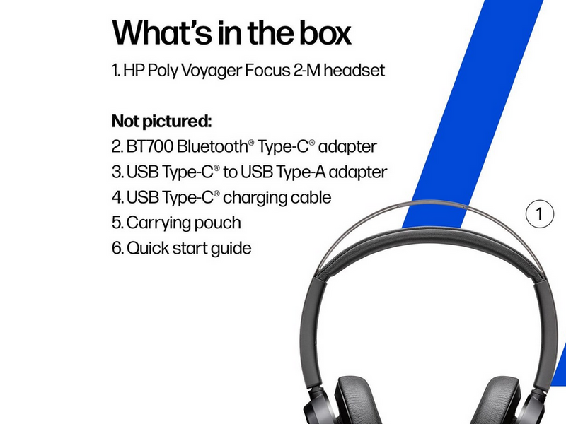 HP Poly Voyager Focus 2 Microsoft Teams Certified USB-C-C Headset +USB-C/A Adapter