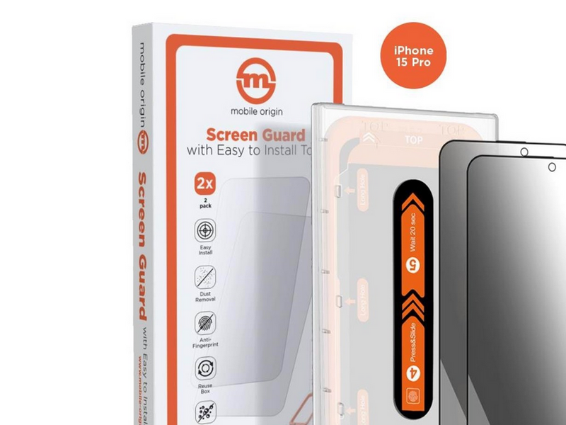 Mobile Origin Privacy Screen Guard iPhone 15 Pro with easy applicator - 2 pack