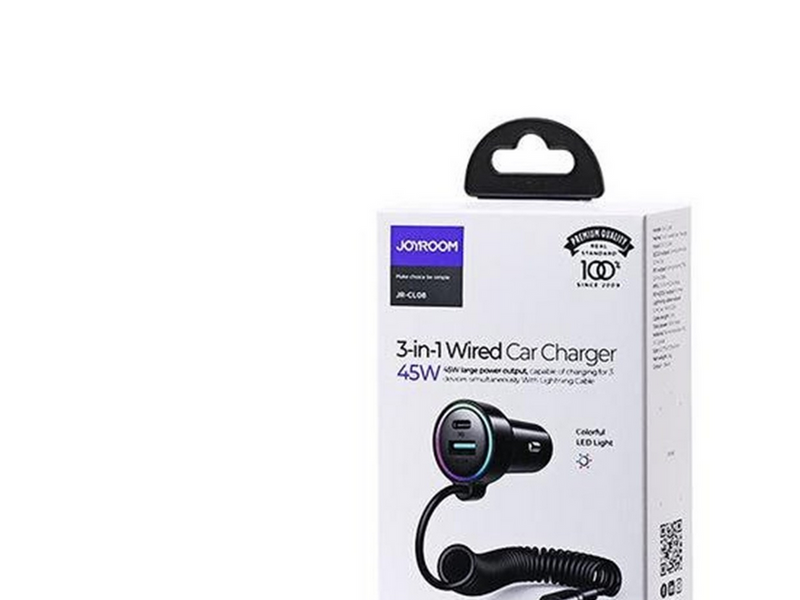 Joyroom Car charger JR-CL07 3-in-1 1x USB + 1x PD 55W + Type-C cable (black)