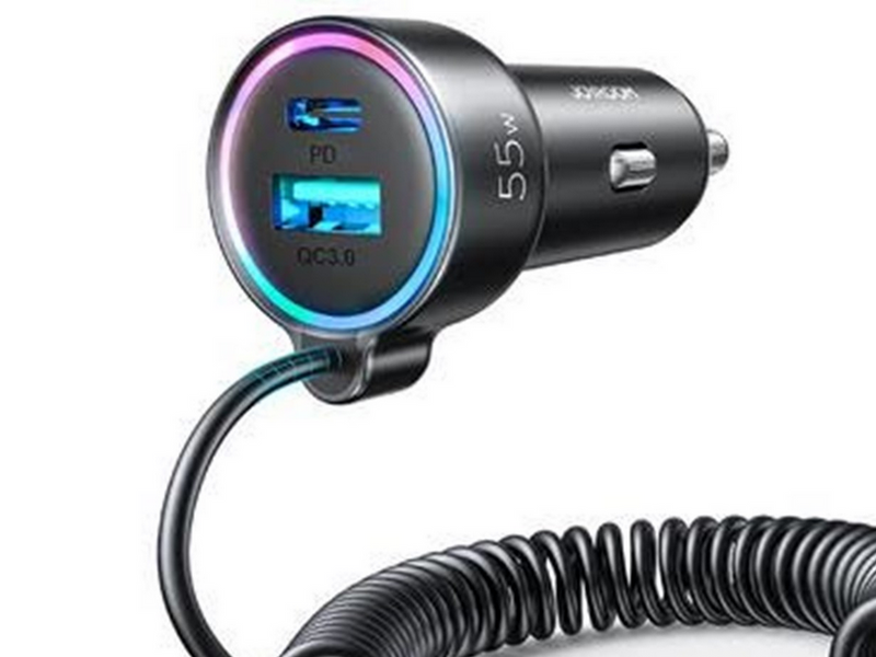 Joyroom Car charger JR-CL07 3-in-1 1x USB + 1x PD 55W + Type-C cable (black)