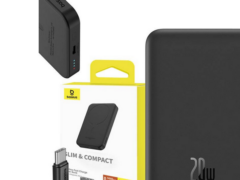 Baseus Magnetic Mini Powerbank 5000mAh USB-C 20W (black) - 5000 mAh