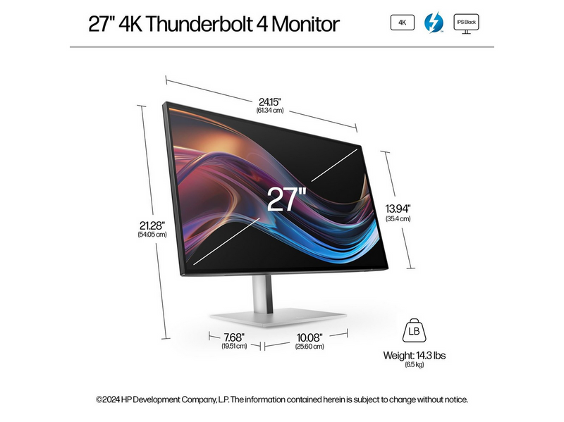 27" HP 727pk Series 7 Pro - 3840x2160 (4K) - 60Hz - IPS Black - 100W USB-C - KVM switch
