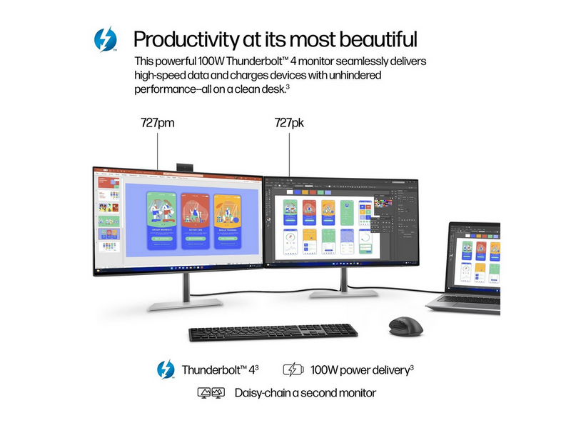 27" HP 727pk Series 7 Pro - 3840x2160 (4K) - 60Hz - IPS Black - 100W USB-C - KVM switch