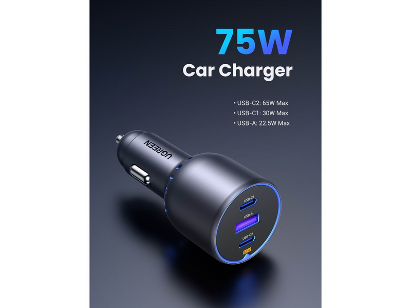 UGREEN 75w 3-Port Fast Car Charger