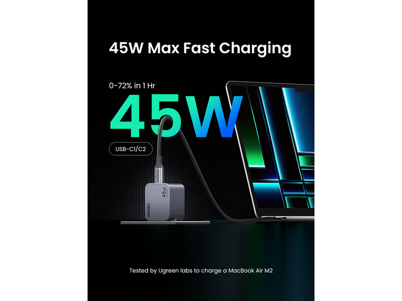 UGREEN Nexode Pro 45w Dual Usb-C Gan Fast Charger - Black