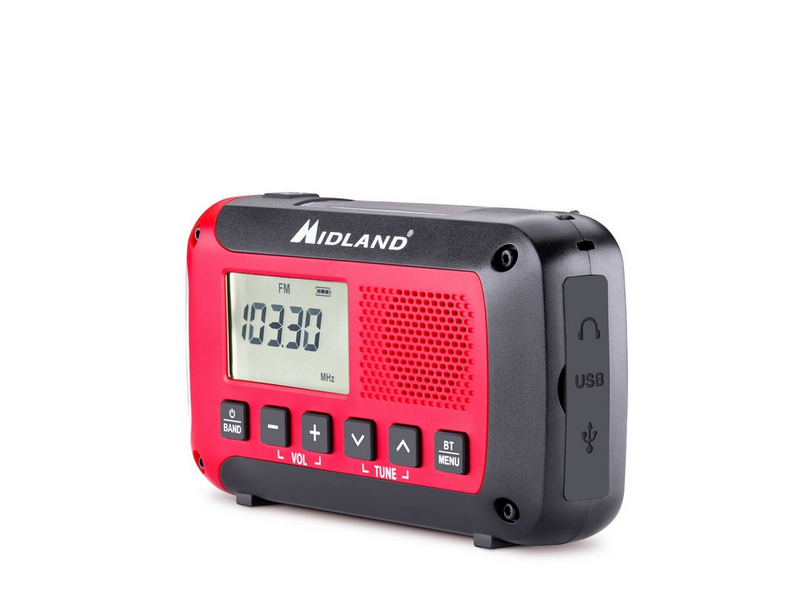 MIDLAND ER250 BT Emergency Bluetooth Radio - Solar - Dynamo - 130 Lumens Flashlight - 2600mAh Powerbank - AM/FM - Mono - Rot