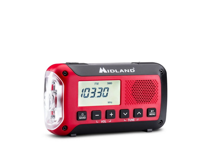 MIDLAND ER250 BT Emergency Bluetooth Radio - Solar - Dynamo - 130 Lumens Flashlight - 2600mAh Powerbank - AM/FM - Mono - Rot