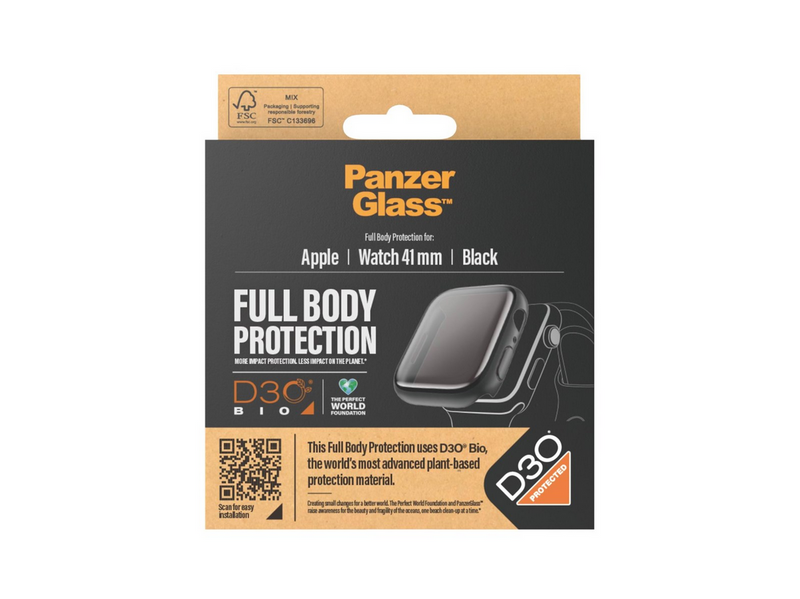 PanzerGlass Screen Protector Full Body Apple Watch Series 9 with D3O | 41mm | Black