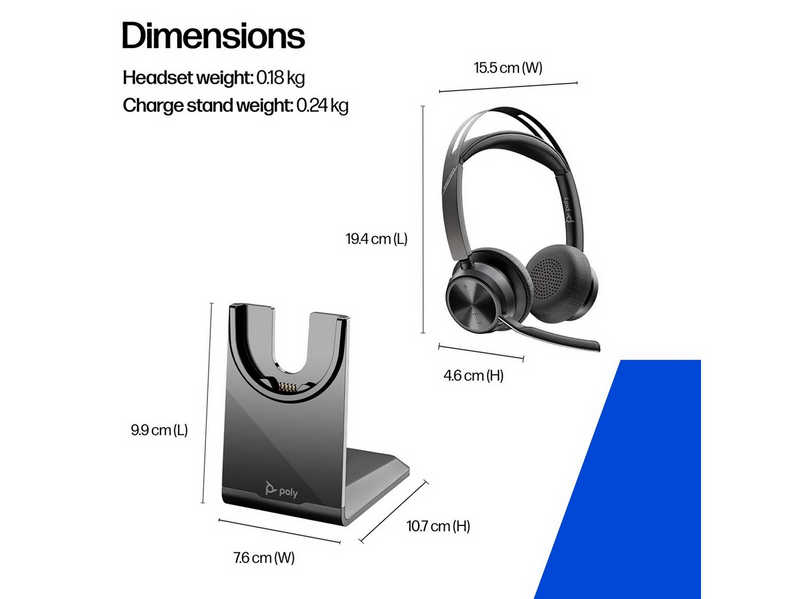 HP Poly Voyager Focus 2 USB-C-C Headset +USB-C/A Adapter +Charging Stand