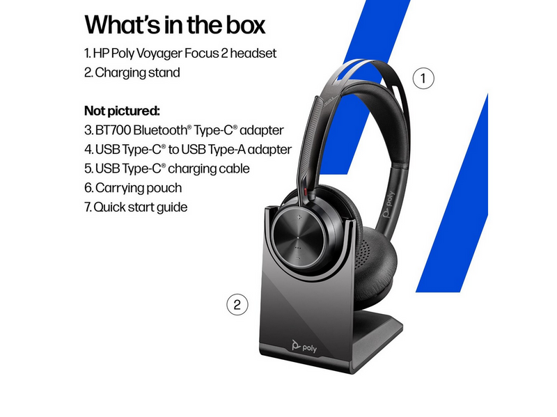 HP Poly Voyager Focus 2 USB-C-C Headset +USB-C/A Adapter +Charging Stand