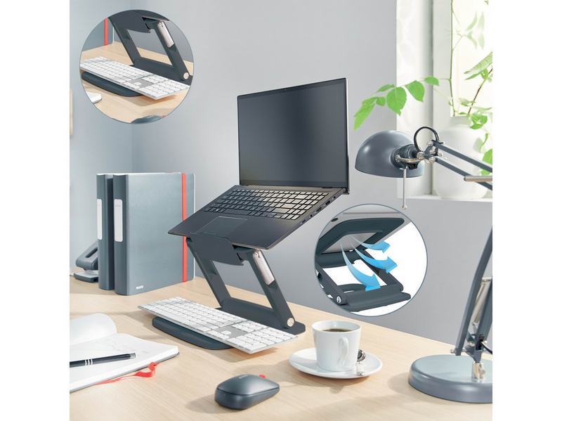 Leitz Ergo Verstellbarer Multi-Winkel Laptopständer, 80% recycelter Kunststoff, dunkelgrau
