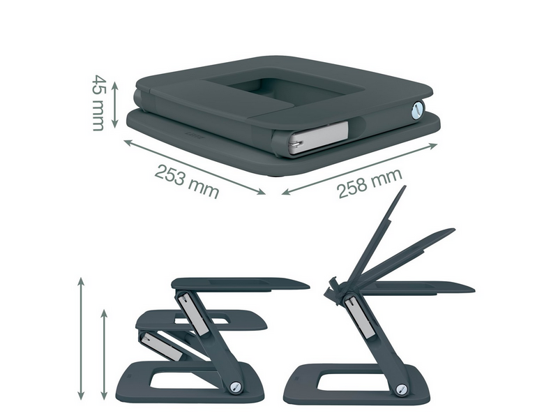Leitz Ergo Verstellbarer Multi-Winkel Laptopständer, 80% recycelter Kunststoff, dunkelgrau