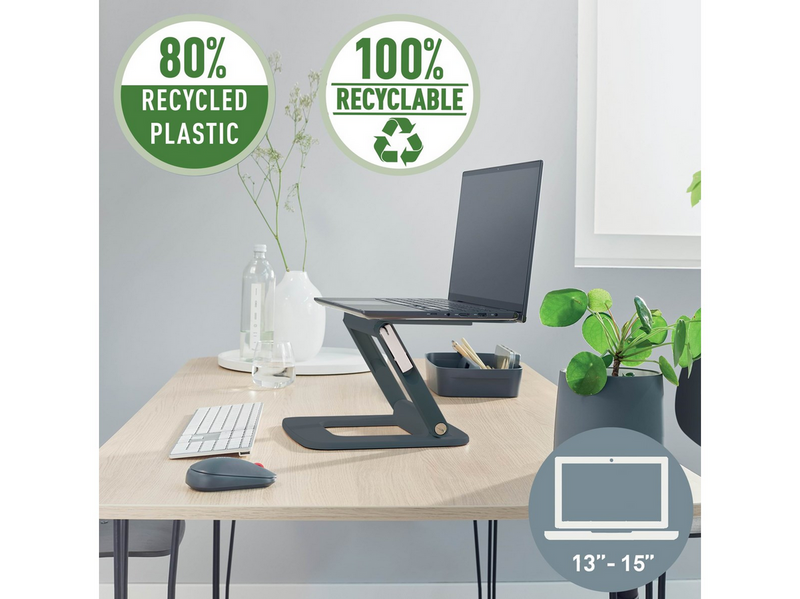 Leitz Ergo Verstellbarer Multi-Winkel Laptopständer, 80% recycelter Kunststoff, dunkelgrau