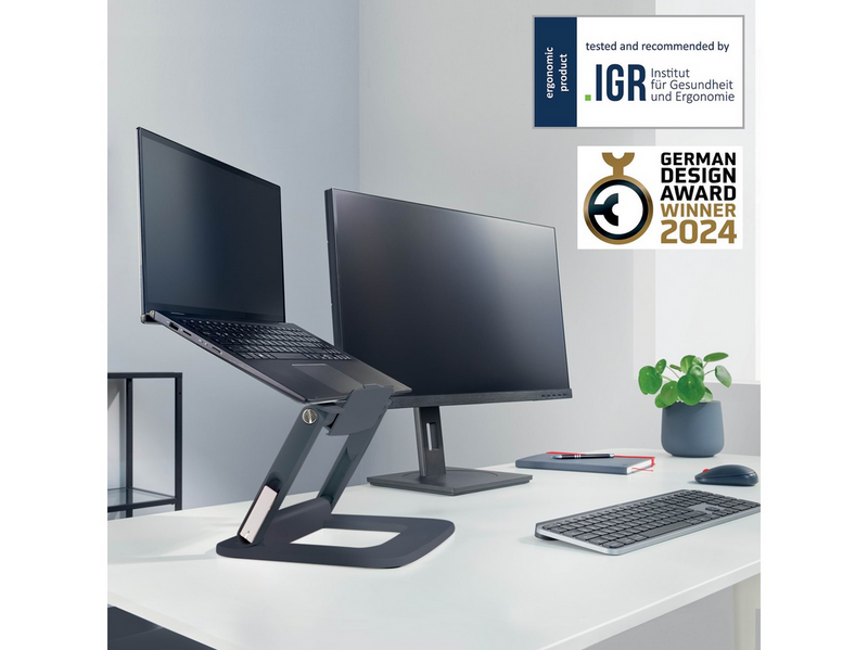 Leitz Ergo Verstellbarer Multi-Winkel Laptopständer, 80% recycelter Kunststoff, dunkelgrau
