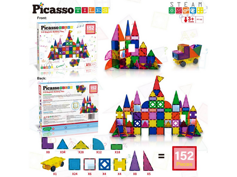 PicassoTiles 152-teiliges Magnetische Bausteine Set