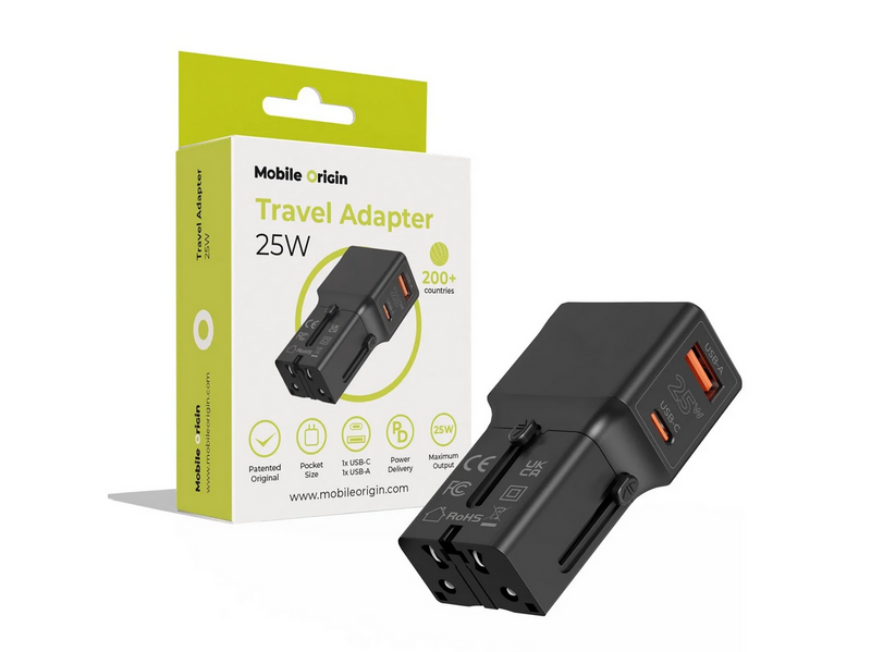 Mobile Origin Travel adapter 25W - EU/US/UK/AU - black