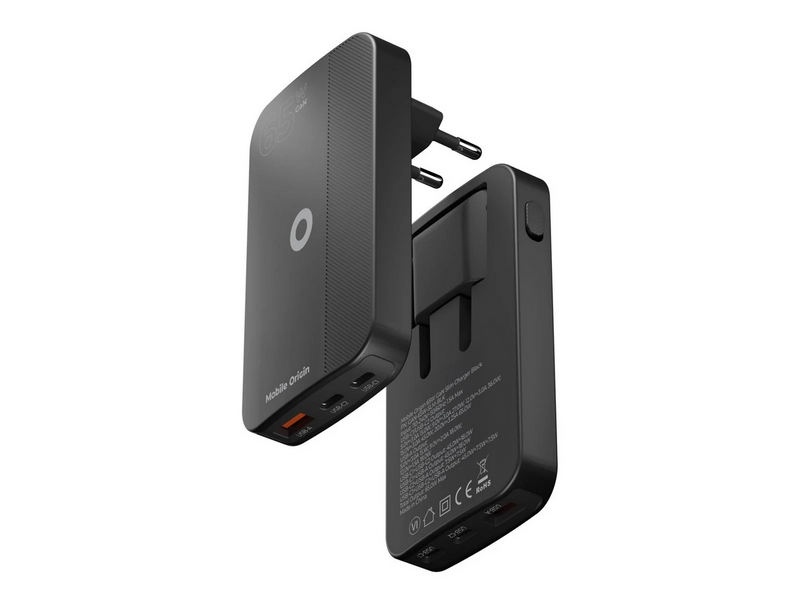 Mobile Origin 65W GaN III Slim Charger dual USB-C - Single USB-A black