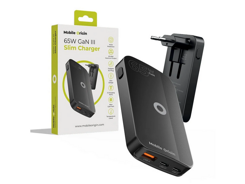 Mobile Origin 65W GaN III Slim Charger dual USB-C - Single USB-A black