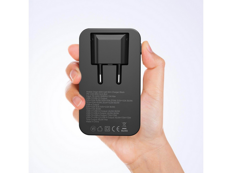 Mobile Origin 65W GaN III Slim Charger dual USB-C - Single USB-A white