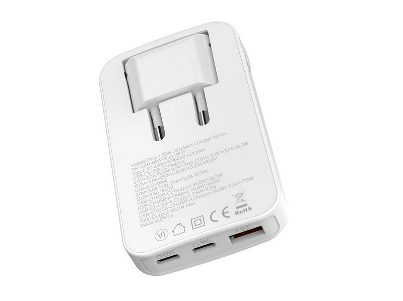 Mobile Origin 65W GaN III Slim Charger dual USB-C - Single USB-A white