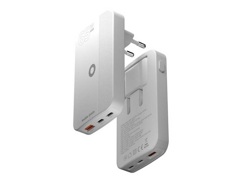 Mobile Origin 65W GaN III Slim Charger dual USB-C - Single USB-A white