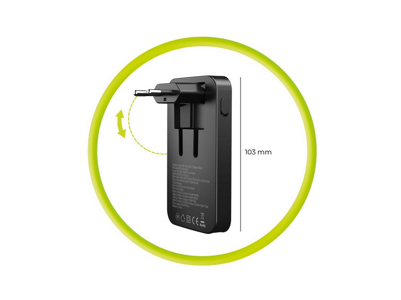 Mobile Origin 65W GaN III Slim Charger dual USB-C - Single USB-A white