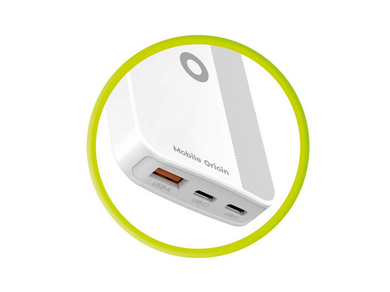 Mobile Origin 65W GaN III Slim Charger dual USB-C - Single USB-A white