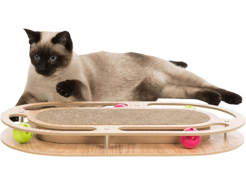 Trixie Katzenkratzbrett mit Holzrahmen – Inklusive Katzenminze und Spielbällen