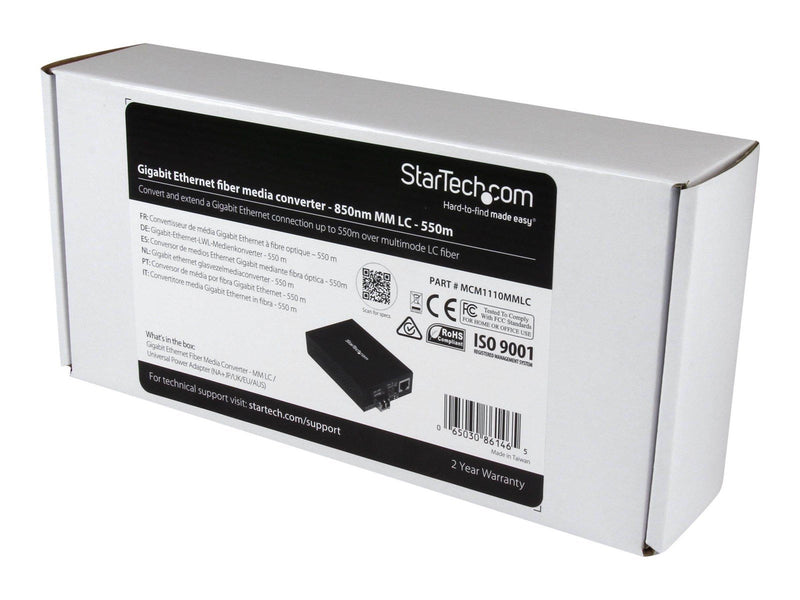 StarTech.com MCM1110MMLC Gigabit Ethernet Fiber Media Converter - Compact - 850nm MM LC - 550m