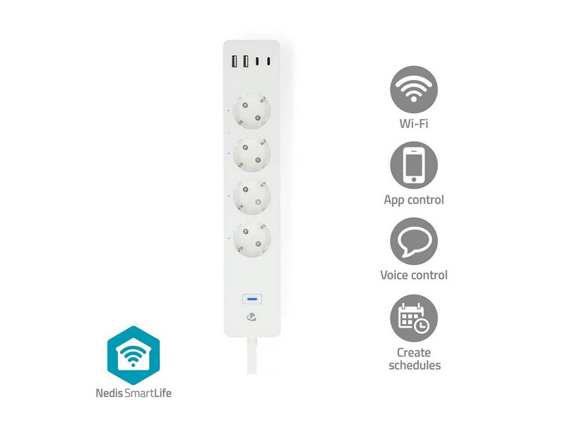 Nedis SmartLife Socket Wi-Fim Hybrid (CEE 7/7) / USB-A / USB-C 16 A 3680 W 2 m White