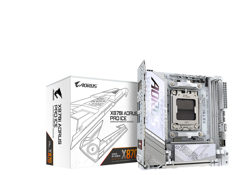 GIGABYTE X870I AORUS PRO ICE Mainboard - AMD X870 - AMD AM5 - DDR5 RAM - Mini-ITX