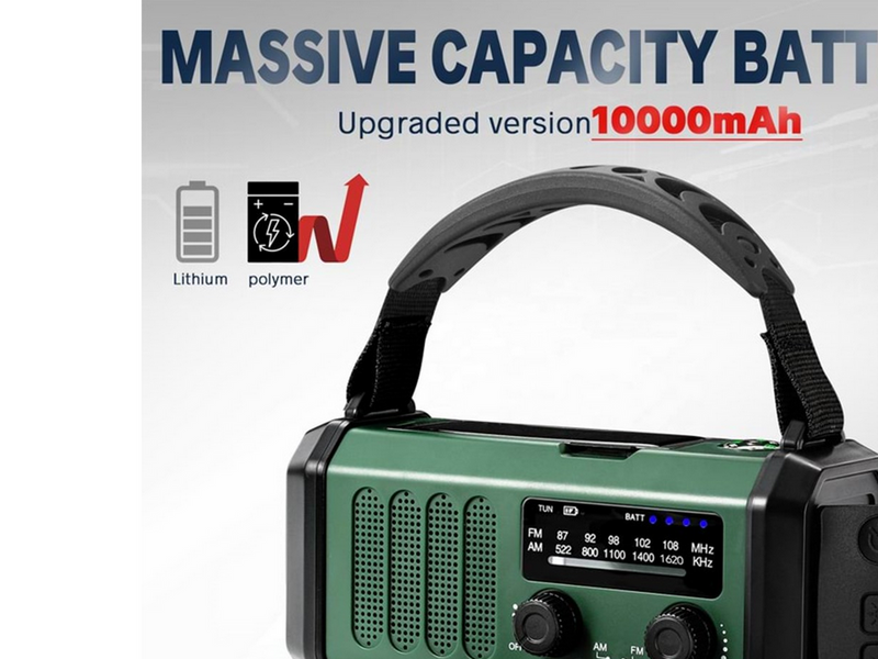 Lippa Emergency Radio - Solar - Dynamo - Compass - 10.000 mAh Power Bank - AM/FM - Mono - Grün