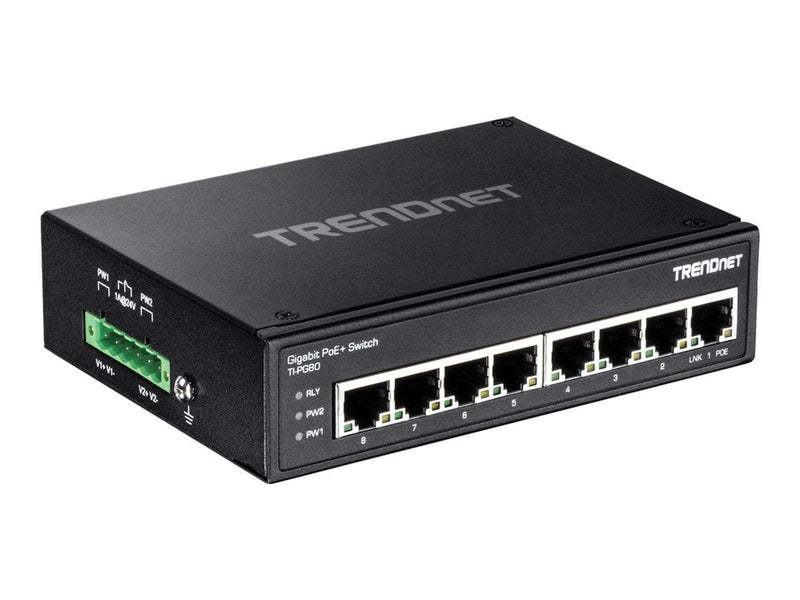 TRENDnet TI-PG80 8-Port Hardened Industrial Gigabit PoE+ DIN-Rail Switch