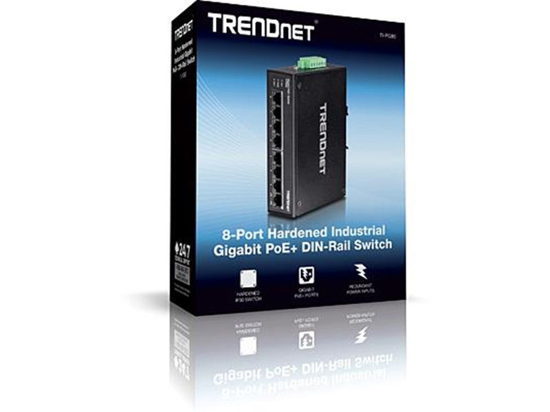 TRENDnet TI-PG80 8-Port Hardened Industrial Gigabit PoE+ DIN-Rail Switch