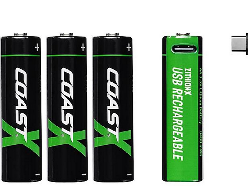 Coast Battery 1.5V AA Li-Ion rechargeable 2400 mAh USB-C cable pack of 4.