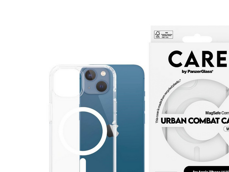 CARE by PanzerGlass Flagship Case Transparent Urban Combat w. White MagSafe iPhone 14 | 13